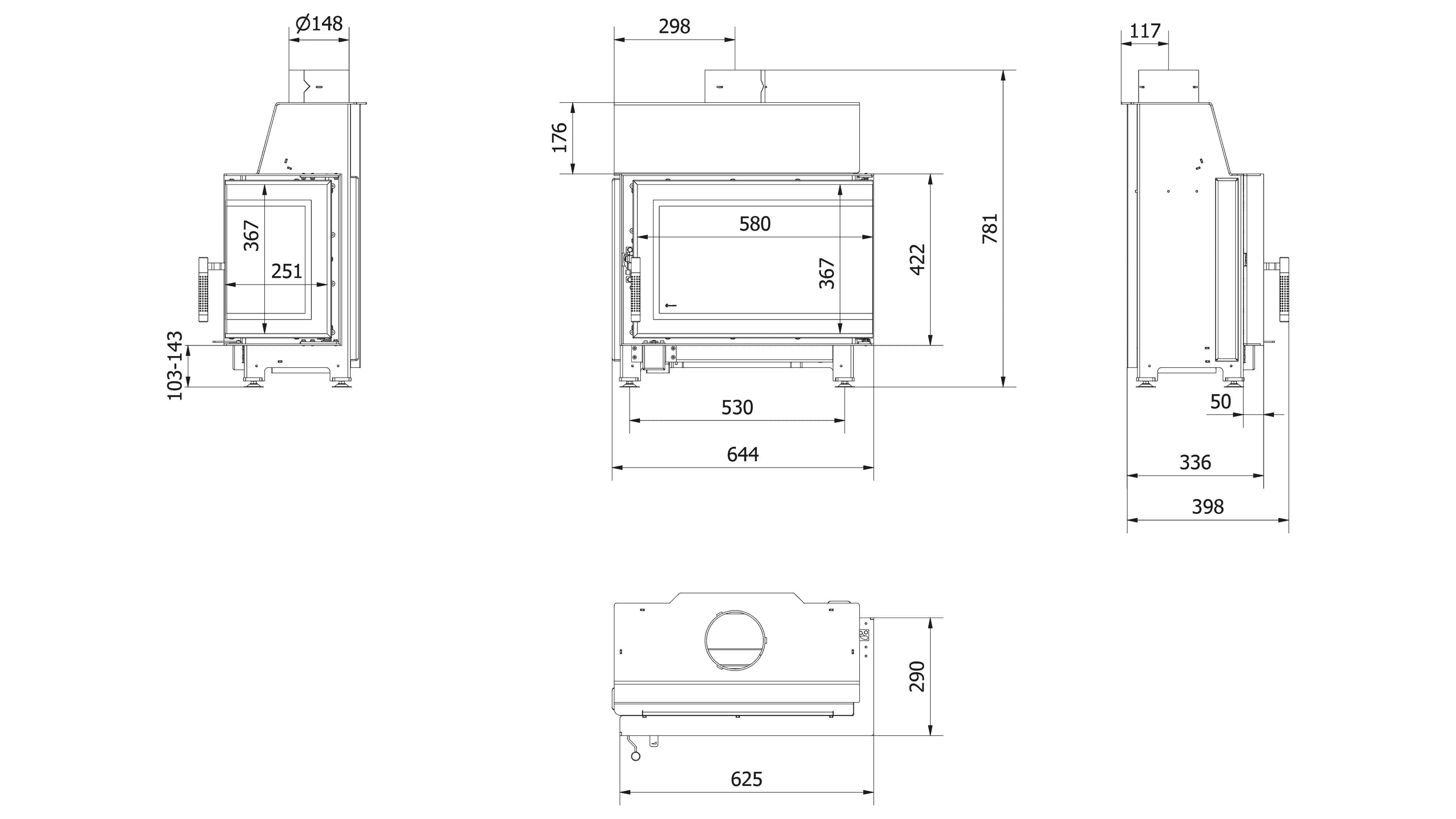 Cadre De Cheminée Kratki SIMPLE 6 KW – Acier, Droite, 73.5x52.9x40 Cm, Pologne