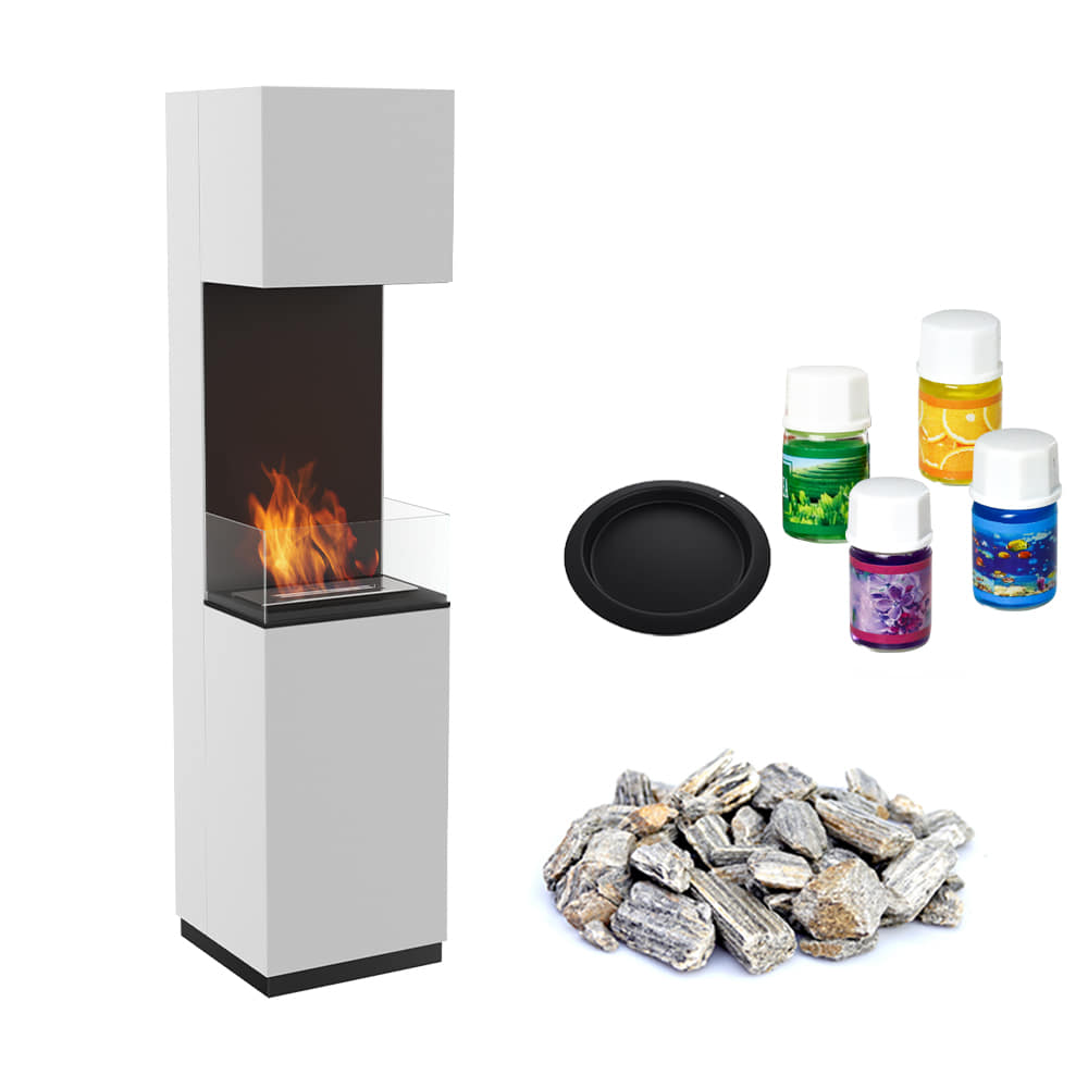 Cheminée éthanol Kratki December TÜV – Blanc – Avec Vitre Et Accessoires – Neuve