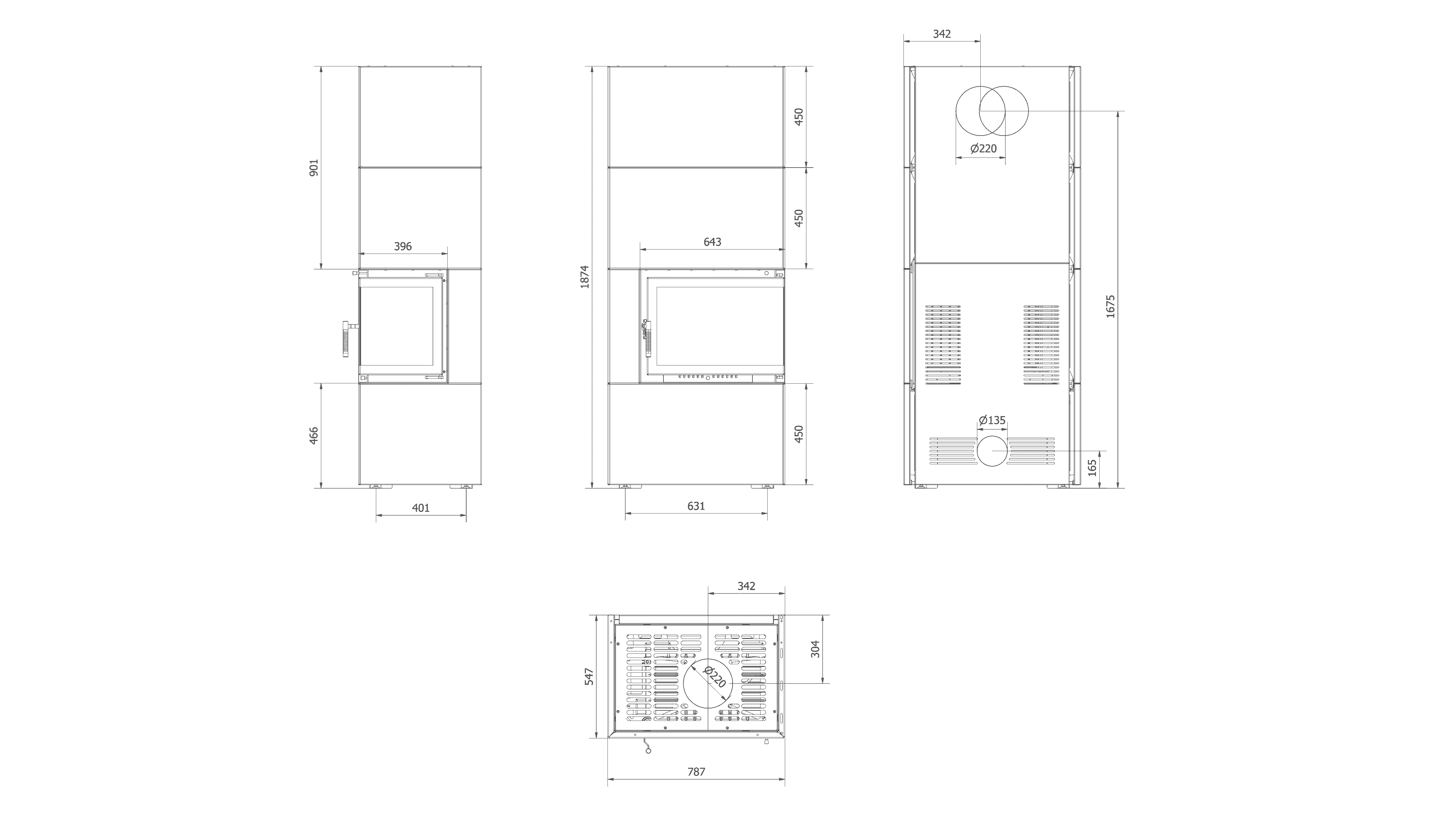 Kratki Simple Box Kit Complet de cheminée, Poids 328 kg, Dimensions en cm :  H187,40 x L78,70 x P54,70 | Combustible : Bois, Puissance Thermique