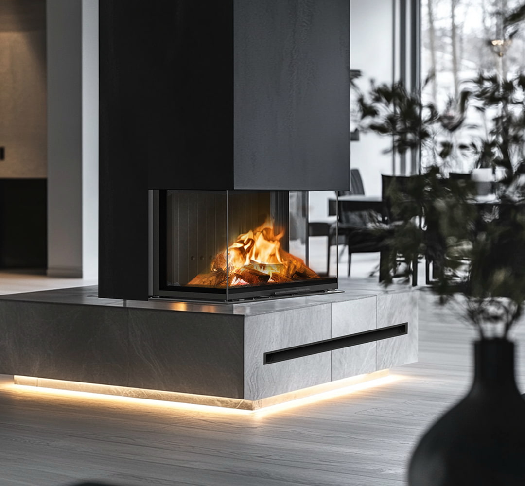 Steel fireplace KRATKI REGNOR 800/400 8 kW Ø 200 3-sided, black