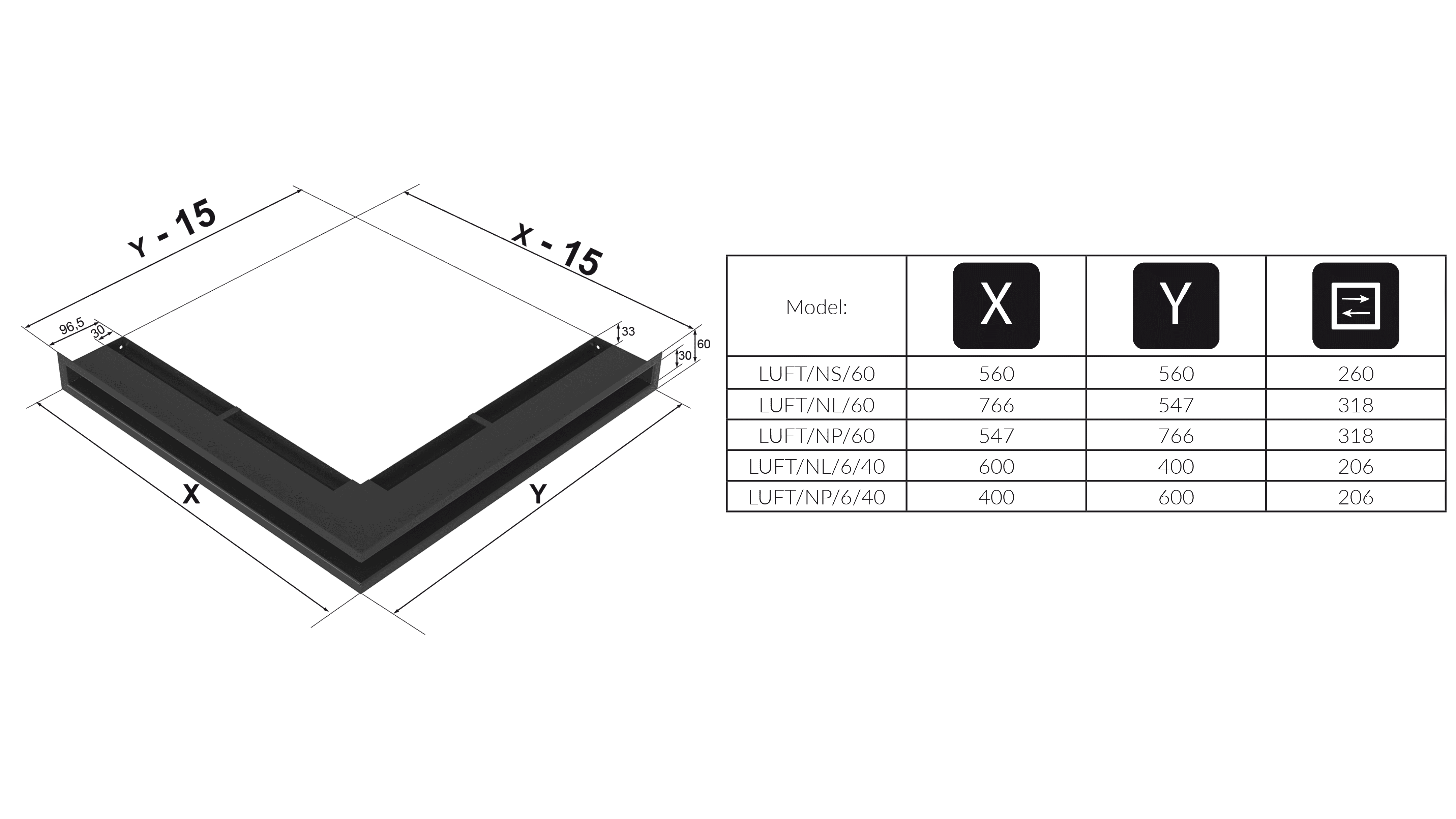 Griglia di ventilazione LUFT angolo destra 40x60x6 terra