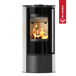Wood burning steel stove KRATKI ERIK Ø 150 5,5 kW decorative ceramics WHITE NATURAL