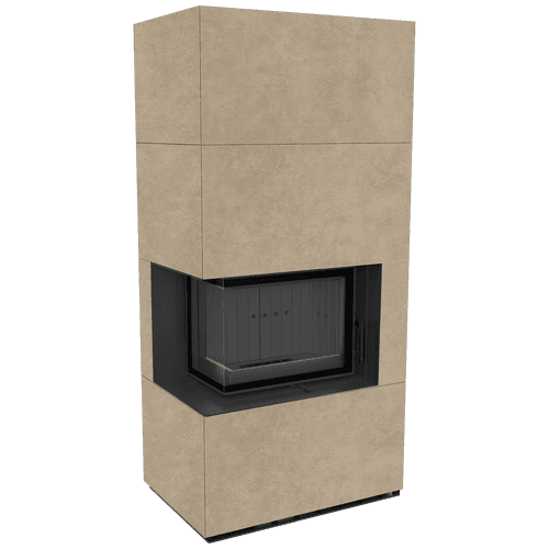 Modular fireplace FLOKI BOX left 8 kW Ø 160 quartz sinter FOKOS RENA black thermotec