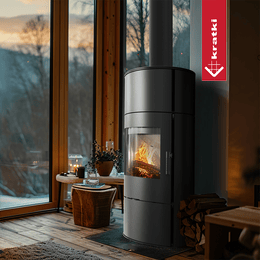 Piec stalowy koza ROLLO Ø 150 8 kW z krążkami akumulacyjnymi