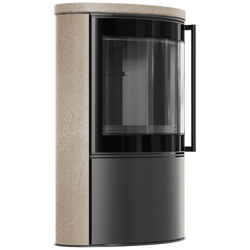 Stalowy piec wolnostojący BJORN Ø 150 7kW ozdobna ceramika akumulacyjna GOLD SATIN; pokrywa ceramiczna; czarny termotec; z domykaniem