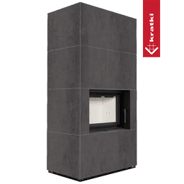 Modular fireplace KRATKI FLOKI BOX 8 kW Ø 160 quartz sinter NATURALI PIETRA DI SAVOIA ANTRANCITE BOCCIARDATA