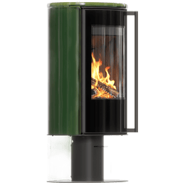 Brīvstāvoša krāsns ERIK/N 5,5 kW Ø 150 zaļas flīzes, flīžu pārsegs, melns termotec, ar aizvēršanas mehānismu