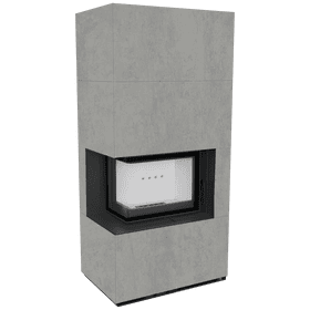 Modular fireplace FLOKI BOX left 8 kW Ø 160 quartz sinter CEMENTO GRIGIO BOCCIARDATA