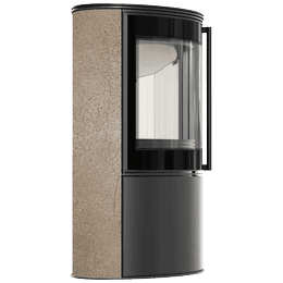 BJORN Ø 150 7kW freestanding steel stove, decorative GOLD SATIN storage ceramic, steel cover