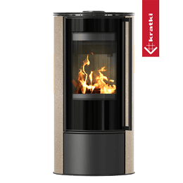 Ocelová kamna na dřevo KRATKI ERIK Ø 150 5,5 kW dekorativní keramika GOLD SATIN černá Thermotec samozavírací dvířka