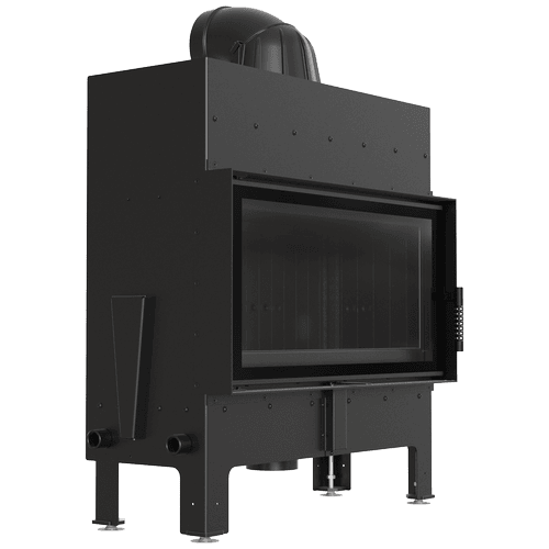 Steel fireplace FLOKI L 12 kW Ø 200 black thermotec self closing door