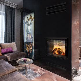 Steel fireplace LUCY TUNNEL 12 kW Ø 200 black thermotec