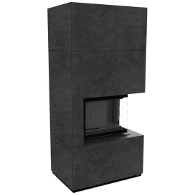 Modular fireplace FLOKI BOX right 8 kW Ø 160 quartz sinter FOKOS GRAFITE black thermotec
