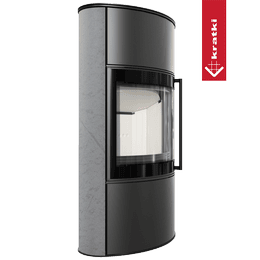 BJORN Ø 150 7kW free-standing steel stove High decorative GREY SATIN storage ceramic; steel cover