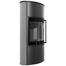 BJORN freestanding steel stove Ø 150 7kW High decorative storage ceramic GRAY SATIN; steel cover; black thermotec