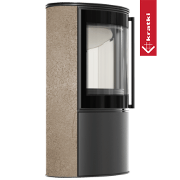 BJORN Ø 150 7kW freestanding steel stove, decorative GOLD SATIN storage ceramic, steel cover