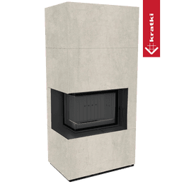 Murspis Kratki FLOKI BOX Ø 160 8 kW Vänster kvartskomposit Pietra di Savoia Perla med svart beklädnad