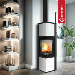 Wood burning steel stove KRATKI TORA/M 8 kW Ø 150 white glass panel