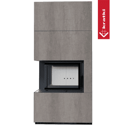 Kaminbausatz KRATKI FLOKI BOX links 8 kW Ø 160 Quarzsinter NATURALI PIETRA DI SAVOIA GRIGIA BOCCIARDATA