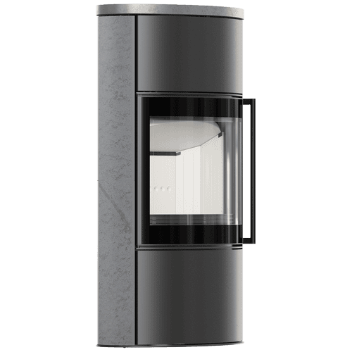 BJORN freestanding steel stove Ø 150 7kW High decorative heat-accumulating ceramics GRAY SATIN; ceramic cover; with closing mechanism