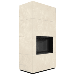 Moduļu kamīns KRATKI FLOKI BOX 8 kW Ø 160 kvarca aglomerāts OXIDE BIANCO melns termotec