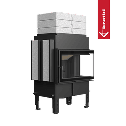Heat-retaining fireplace KRATKI NORRA right 9.9 kW Ø 200, black lining, with side accumulation and 3 layers of top accumulation