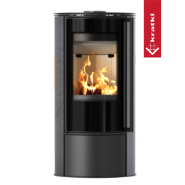 Houtgestookte stalen kachel KRATKI ERIK Ø 150 5,5 kW decoratief keramiek GRAFITE SATIN zelfsluitende deur