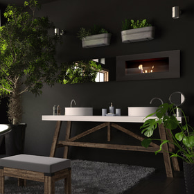 Wall mounted Bioethanol fireplace DELTA 2 black with glazing TÜV