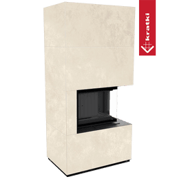Modulær peis GRATKI FLOKI BOX høyre 8 kW Ø 160 quartz sinter OXIDE BIANCO black thermotec