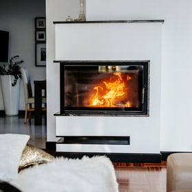Steel fireplace LUCY SLIM left 10 kW Ø 160 black thermotec