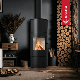 Piec stalowy ROLLO  Ø 150 8 kW z nasadą wodną