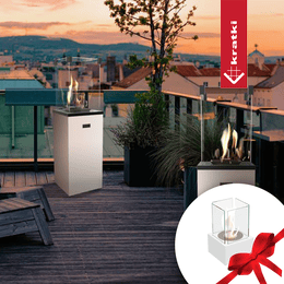 PATIO SLIM WHITE GAS HEATER + BIOETHANOL FIREPLACE