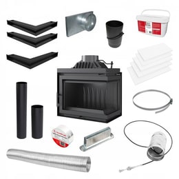 Litoželezni kamin KRATKI SIMPLE desni 8 kW Ø 200 komplet za vgradnjo