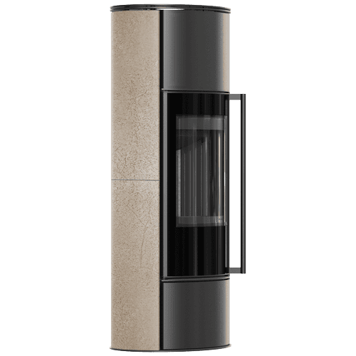 ERIK Stahlofen Ø 150 5,5 kW hohe dekorative GOLD SATIN Speicherkeramik; Stahlabdeckung; schwarzes Termotec