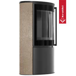 BJORN Ø 150 7kW freestanding steel stove, decorative GOLD SATIN storage ceramic; steel cover; black thermotec; with closing mechanism