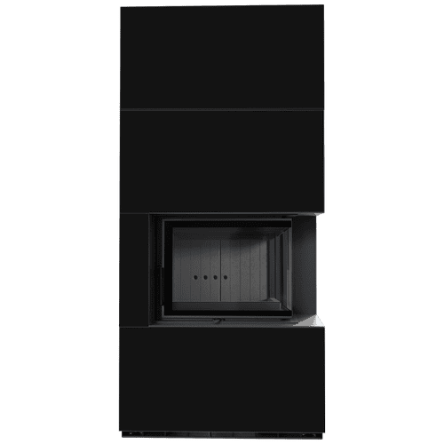 Modular fireplace FLOKI BOX right 8 kW Ø 160 quartz sinter NERO ASSOLUTO black thermotec