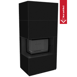 Modulær peis GRATKI FLOKI BOX venstre 8 kW Ø 160 kvarts sinter NERO ASSOLUTO sort thermotec