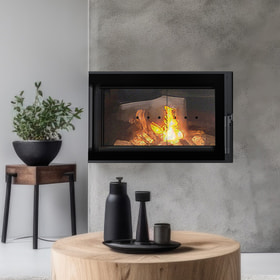 Steel fireplace SIMPLE left 6 kW Ø 150