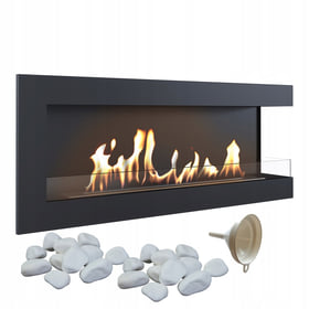 Wall mounted Bioethanol fireplace DELTA 1200 TÜV right-sided with decorative stones with decorative stones set