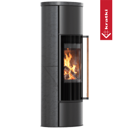 ERIK Ø 150 5,5 kW plieninė krosnelė, dekoratyvi GRAFITE SATIN keramika, keraminis dangtis; juodas termotec audinys; jatoba egzotinės medienos rankena