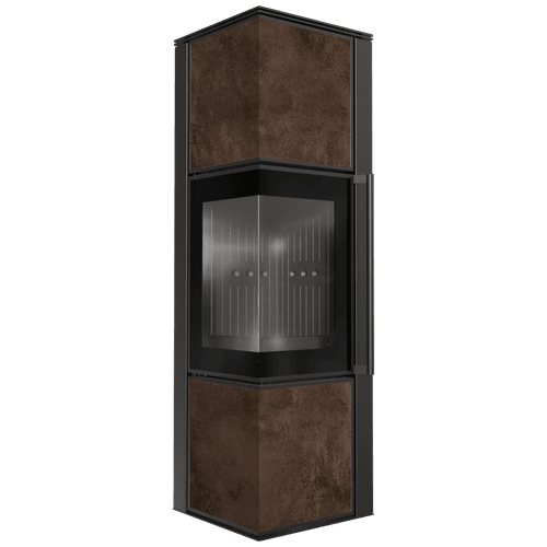 Σόμπα ξύλου από χάλυβα TORA/M 8 kW Ø 150 χαλαζία πυροσυσσωμάτωση OXIDE MORO μαύρη thermotec αυτοκλειόμενη πόρτα