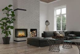 Steel fireplace KRATKI LUCY left 14 kW Ø 200 self closing door