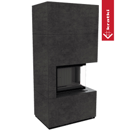 Modulær peis GRATKI FLOKI BOX høyre 8 kW Ø 160 kvarts sinter FOKOS GRAPHITE svart thermotec