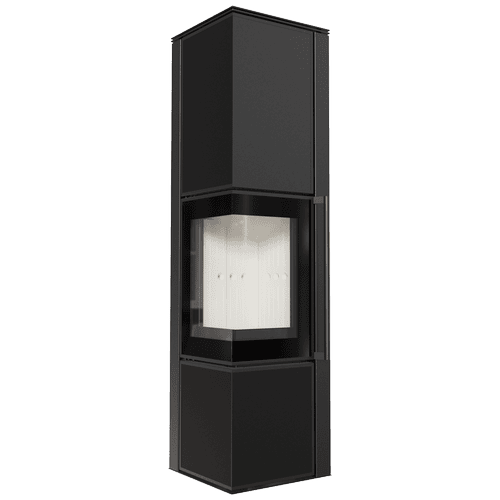 Wood burning steel stove TORA/L 8 kW Ø 150 quartz sinter Nero Assoluto self closing door