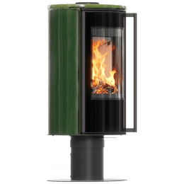 Brīvstāvoša krāsns ERIK/N/O 5,5 kW Ø 150 zaļas flīzes, flīžu pārsegs, melns termotec, ar aizvēršanas mehānismu