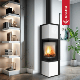 Oceľové kachle na drevo KRATKI TORA/M 8 kW Ø 150 biely sklenený panel