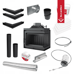 Lijevanoželjezni kamin KRATKI SIMPLE desno 8 kW Ø 200 instalacijski set
