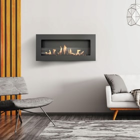 Wall mounted Bioethanol fireplace DELTA SLIM black with glazing TÜV