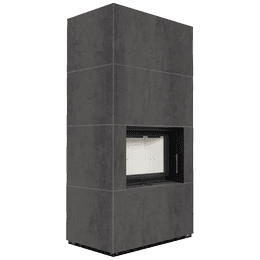Moduļu kamīns KRATKI FLOKI BOX 8 kW Ø 160 kvarca aglomerāts NATURALI PIETRA DI SAVOIA ANTRANCITE BOCCIARDATA