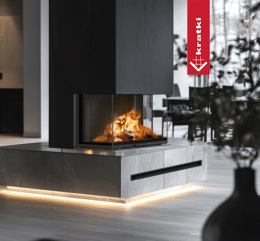 Peisinnsats KRATKI REGNOR 800/400 8 kW Ø 200 tre-sidig, sort thermotec selvlukkende dør